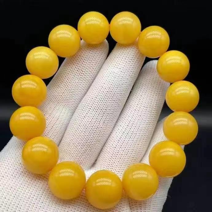 天然蜜蜡手串鸡油黄满蜜蜡妖花手链老蜜蜡琥珀配饰俄料男女款二代