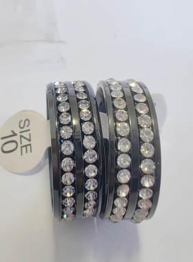 清仓处理  8mm亮黑色双排钻 不锈钢 戒指