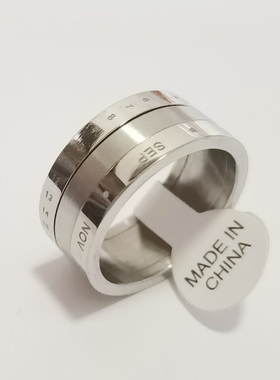 清仓处理 10mm宽 2边可转动 数字 月份 只有6个月  不锈钢戒指