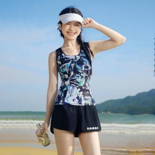 运动分体泳衣女2026新款 平角两件套固定胸垫速干显瘦微胖温泉泳装