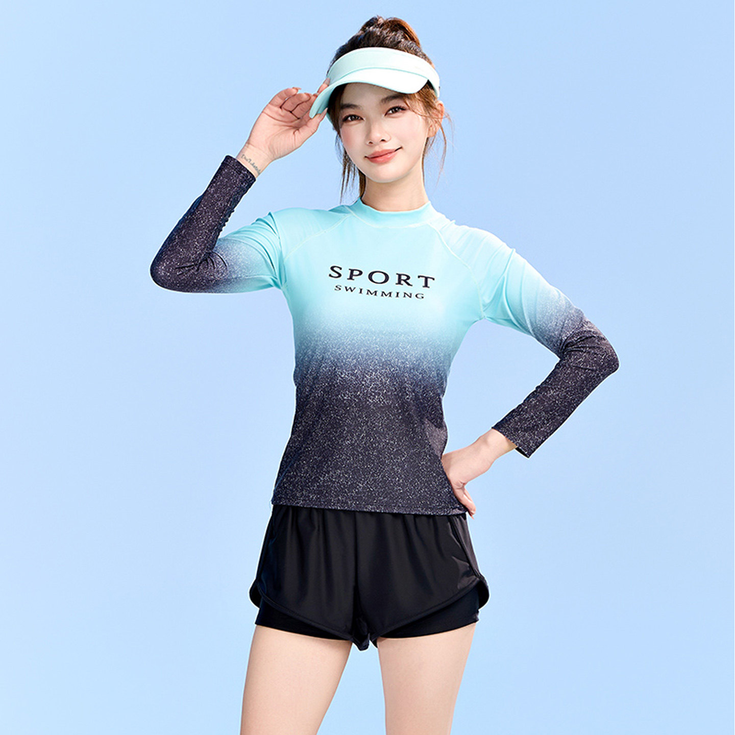 泳衣女款2026新款高级感遮肚显瘦长袖保守微胖女孩大码分体游泳装