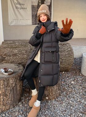 2025爆款多色连帽羽绒棉服女长款冬季时尚加厚保暖过膝棉袄外套
