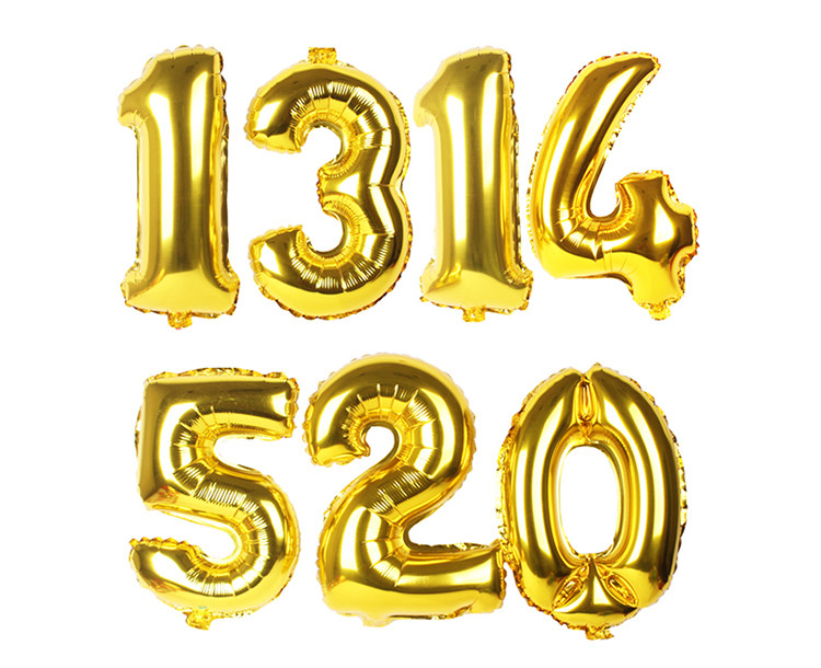 16寸金色数字阿拉伯数字铝膜箔气球儿童节派对婚庆生日布置