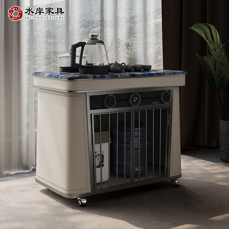 意式极简功夫小茶桌简约小户型客厅移动茶台微晶石茶室茶水柜茶车