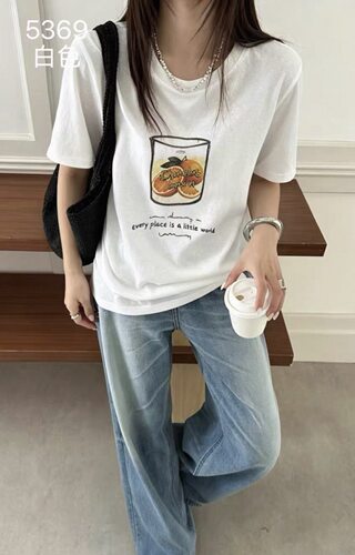 【老板娘容容新号】夏季新品韩版宽松圆领通勤水果橙子T恤5369