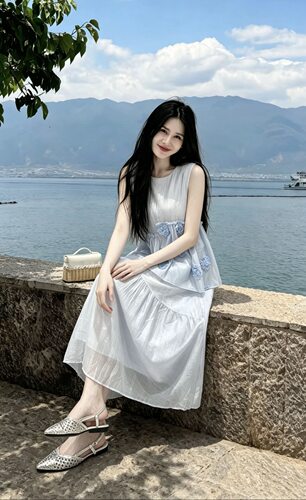 【老板娘容容新号】2026夏季新品韩版显瘦圆领立体花朵连衣裙