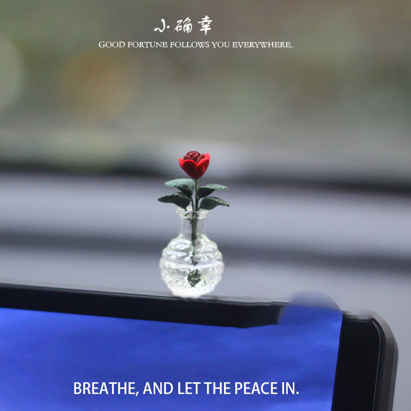 一支独秀红玫瑰 可爱小猫和玫瑰花 创意屏幕装饰 中控台车载摆件