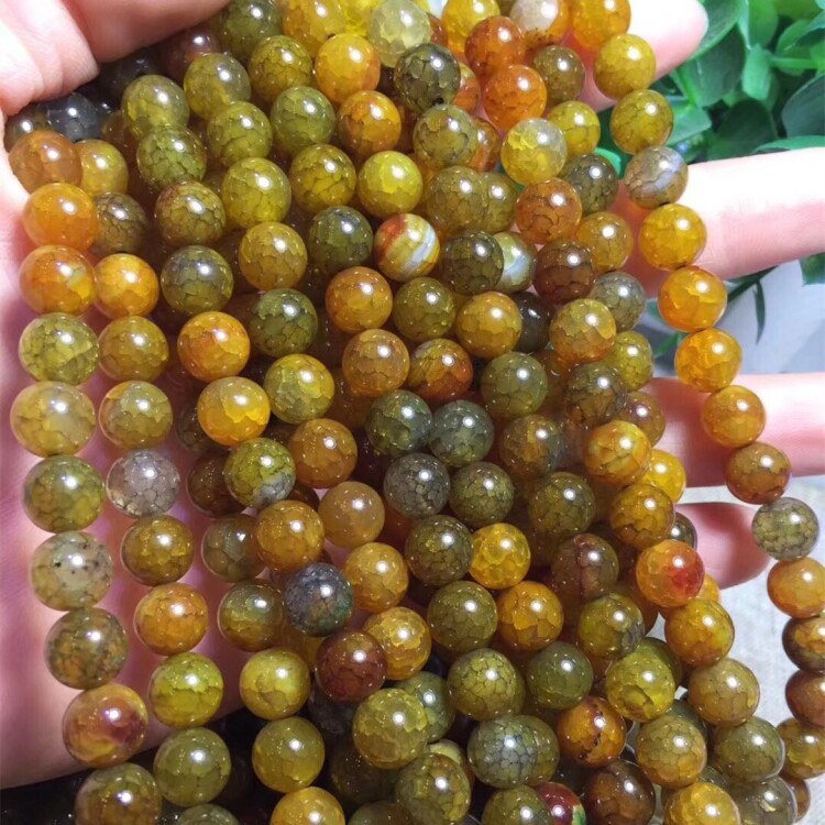 天然5A级茶龙纹玛瑙水晶散珠子玉髓 圆珠单珠 半成品 diy饰品配件