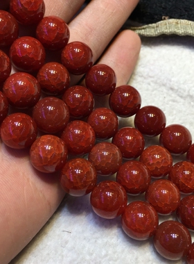 天然5A级红龙纹玛瑙 水晶散珠子玉髓 圆珠单珠半成品 diy饰品配件