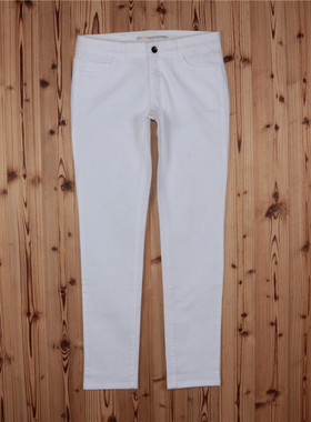 外贸援单M家女装白色牛仔九分裤纯棉小直筒修身长裤 胖MM大码200