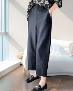 巨显瘦！时髦有腔调 弯月弧形阔腿裤真丝羊毛九分镰刀裤高腰女款