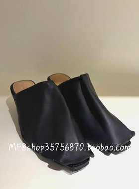 AUM奥姆2025秋专柜正品 牛皮 黑色 褶饰飞边半拖鞋M2FZ34074 2280