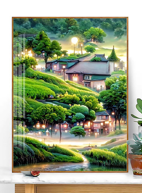 绿色森林小屋满钻全贴手工点钻童话森林钻石画客厅diy5D新款风景