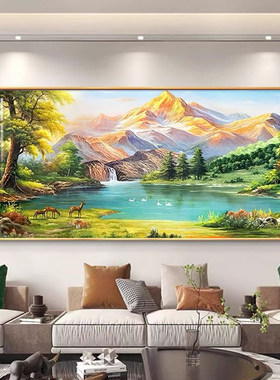 聚宝盆钻石画满钻新款客厅大幅高级感风景山水靠山图5D粘钻十字绣