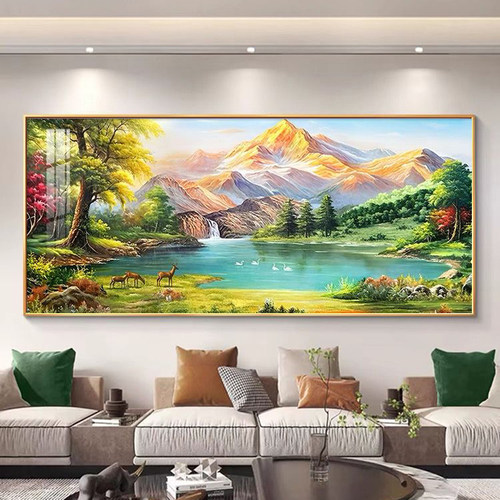 聚宝盆钻石画满钻新款客厅大幅高级感风景山水靠山图5D粘钻十字绣