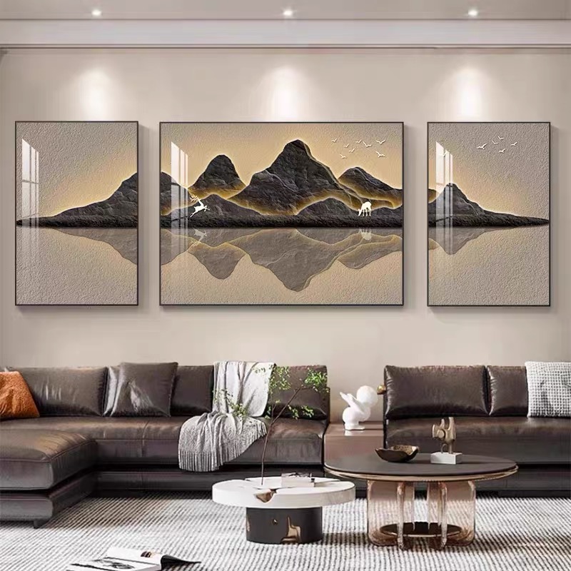 背有靠山钻石画满钻新款客厅三联画高级感山水轻奢粘钻十字绣全贴