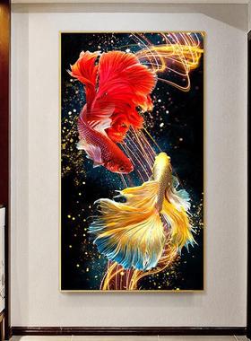 5D钻石画红色锦鲤客厅大幅玄关竖版水钻十字绣满钻全贴手工水晶钻