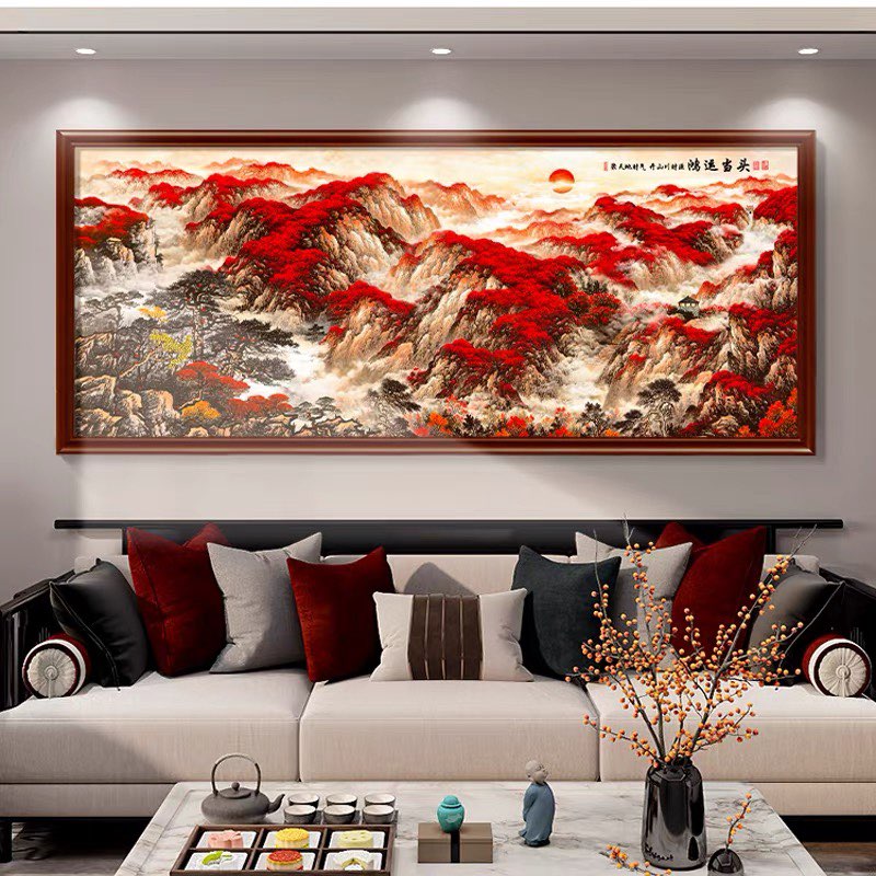 新中式钻石画满钻新款客厅大幅办公室鸿运当头风景贴钻十字绣全贴