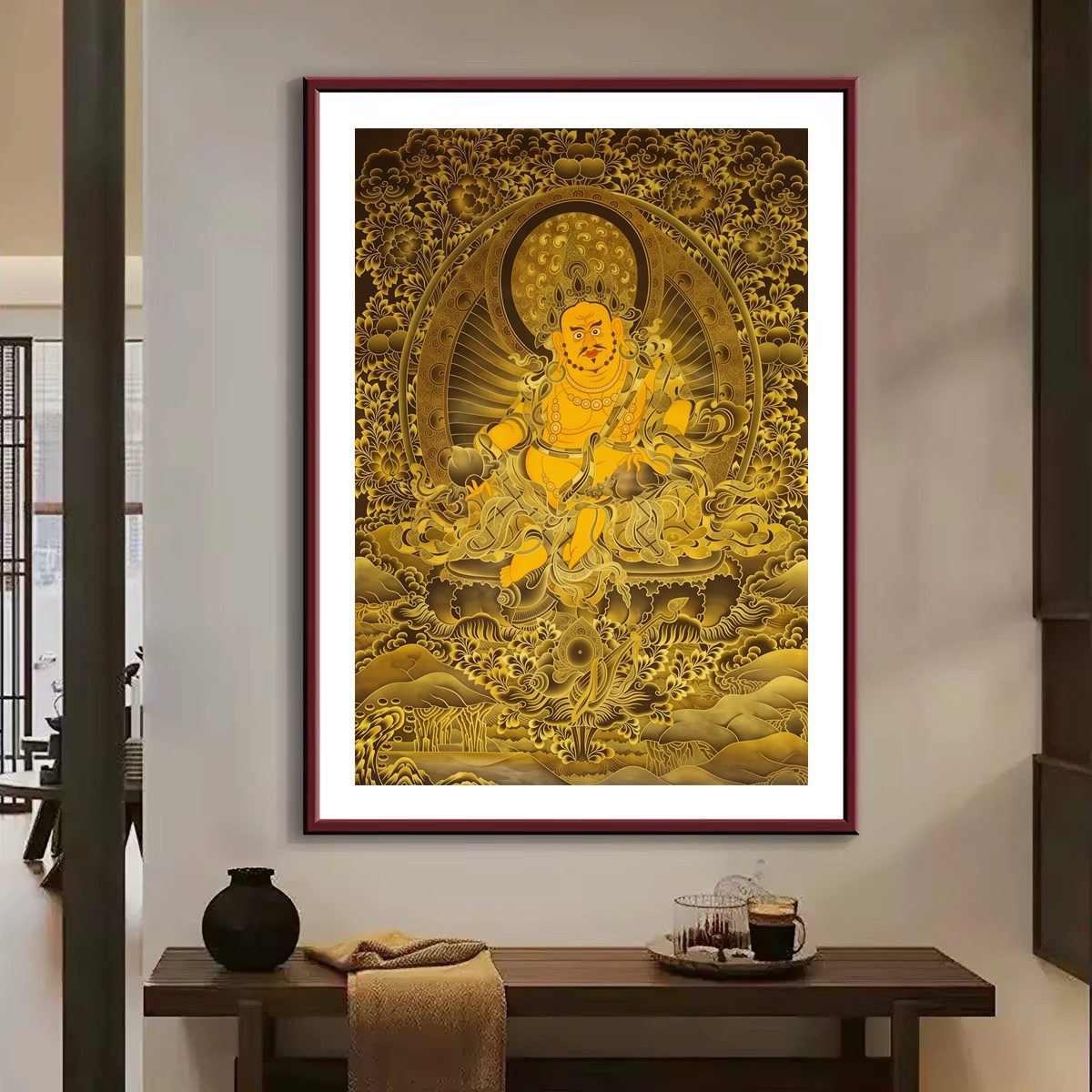 黄财神唐卡钻石画满钻新款中式竖版玄关人物5D水晶钻十字绣钻石绣