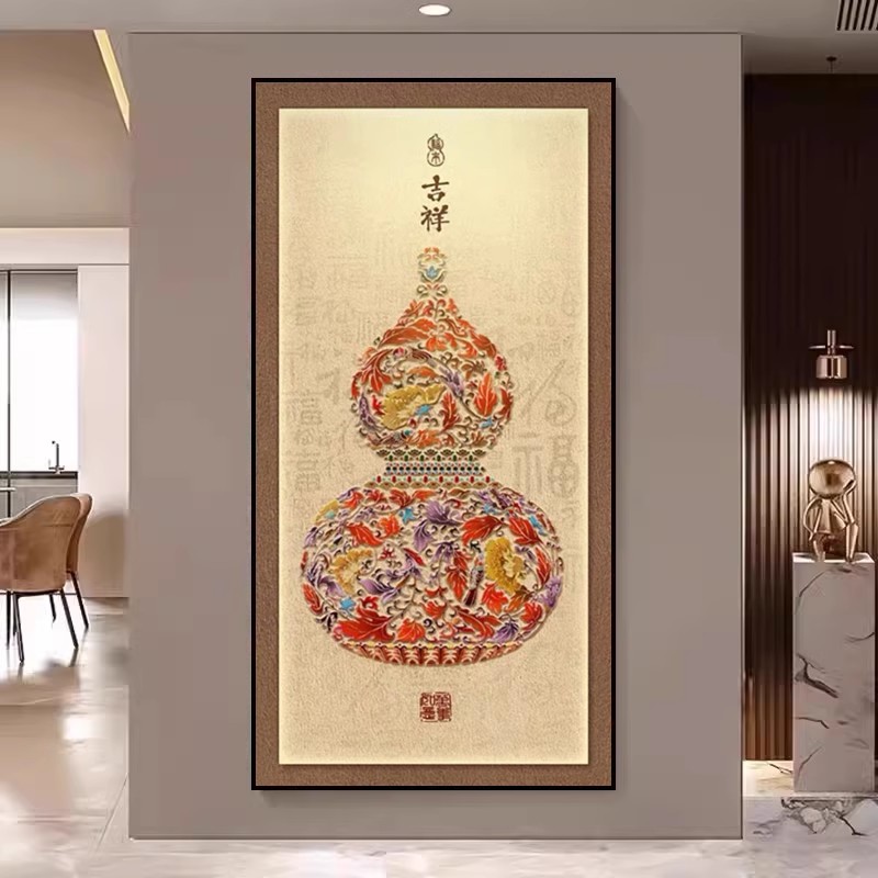 葫芦新中式钻石画2025新款满钻入户玄关福禄吉祥点贴钻十字绣手工