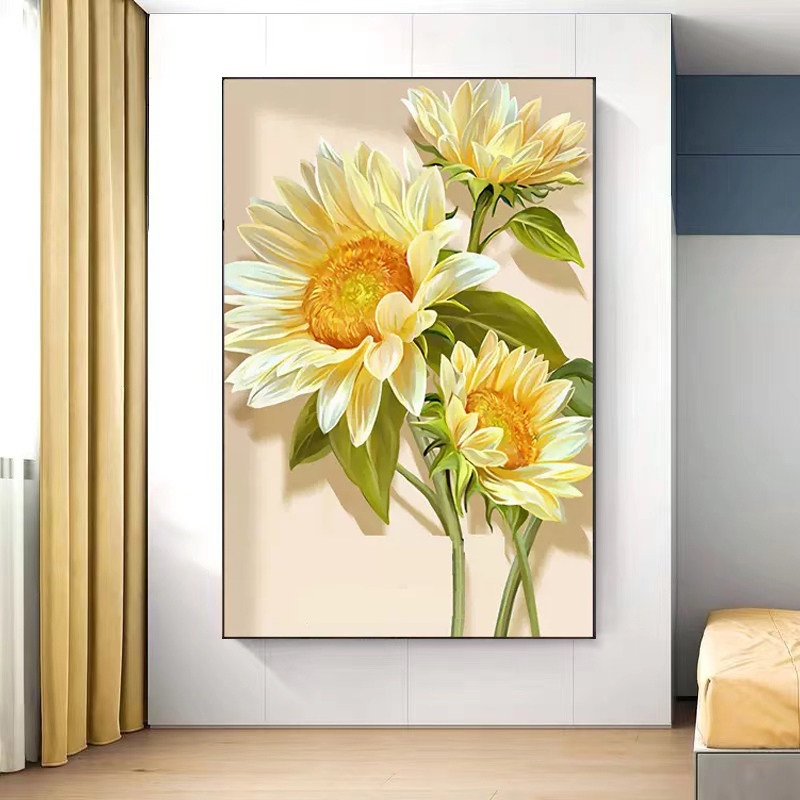 奶油风客厅钻石画向日葵大幅玄关过道水晶钻手工贴十字绣满钻简约