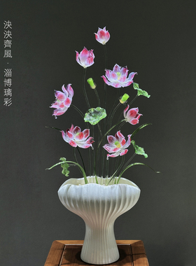 大型琉璃荷花高级轻奢上档次摆件