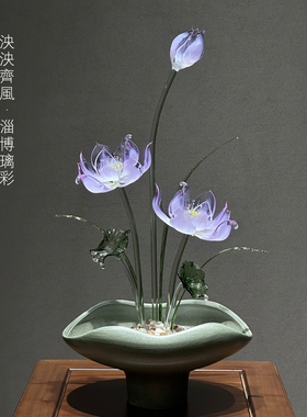淄博琉璃莲花纯手工桌面玄关摆件