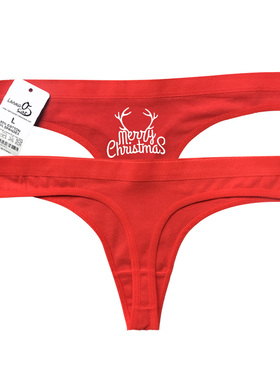 红色内裤女圣诞丁字裤性感纯棉Tback  sex underwear t裤