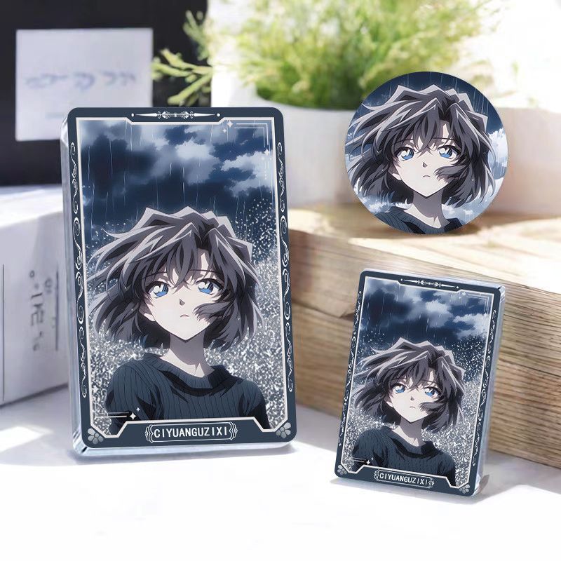 新款名侦探柯南灰原哀周边流沙麻将吧唧徽章摆件立牌亚克力卡砖