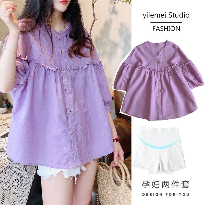 MATERNITY TOPS BLOUSES CHIFFON ROMPERS LOOSE SHORT SLEEVES SUMMER THIN STYLES CASUAL SUMMER DRESSES