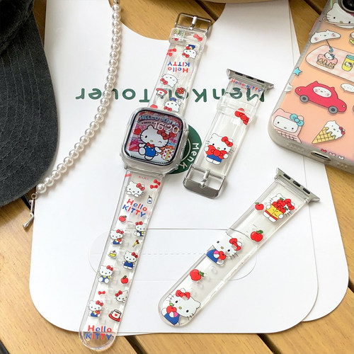 康康的原创透明KT猫适用iwatch11se987s10代苹果手表表带夏日可爱