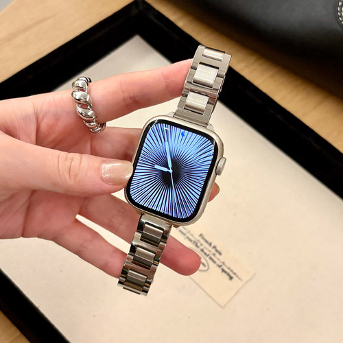 康康的不锈钢金属蓝气球适用iwatch11se10苹果手表表带简约高级感