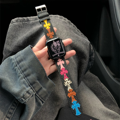 康康的原创荔枝纹克罗辛皮质CH十字架适用11iwatch10苹果手表表带