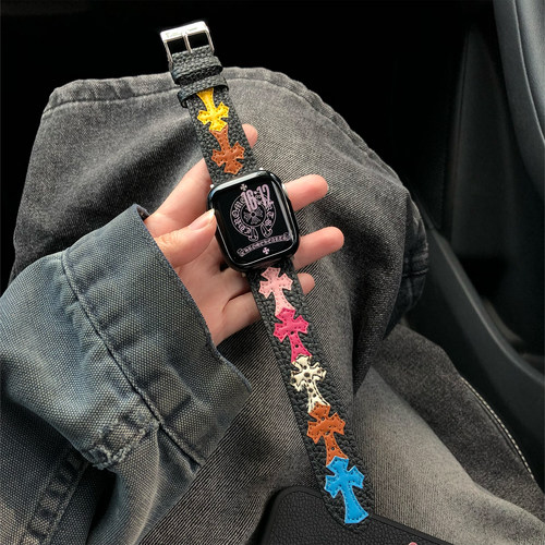 康康的原创荔枝纹克罗辛皮质CH十字架适用11iwatch10苹果手表表带