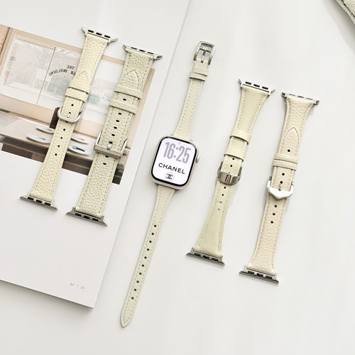 康康的星光色系列秋冬米白皮质适用于iwatch11s10se9苹果手表表带