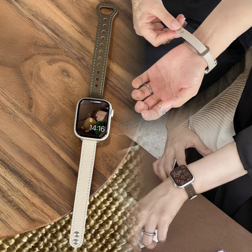 康康的皮质拼色细款iwatch12se11代苹果手表带女款简约applewatch