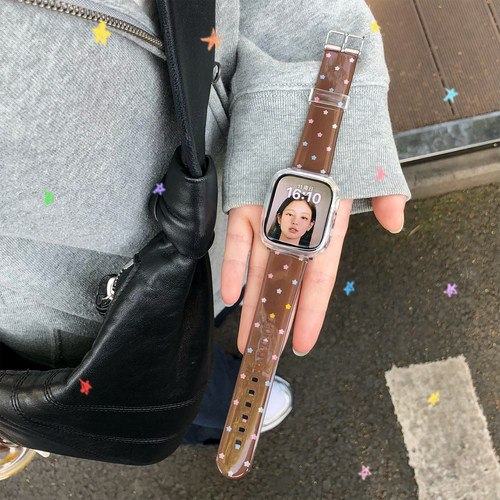 康康的原创巧克力星星波点韩系适用iwatch11se10苹果手表可爱表带