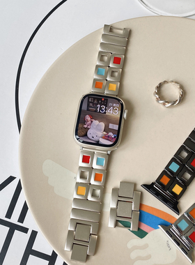 康康的七彩小方格多巴胺表带适用于iwatch987se苹果手表通用ultra