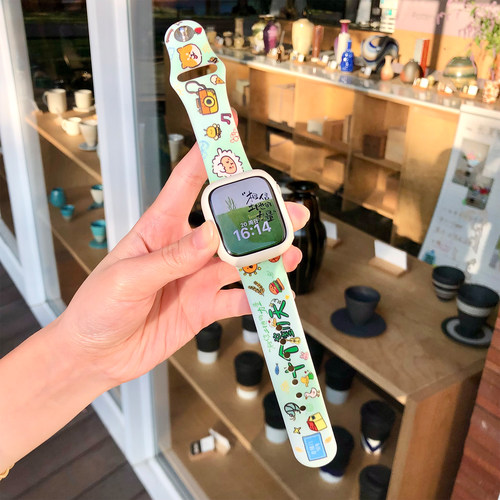 康康的原创可爱十个勤天禾伙人硅胶适用iwatch987s10苹果手表表带