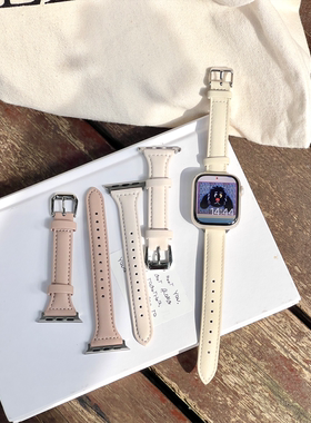 康康的真皮细款小蛮腰iwatch987se手表表带applewatch复古通勤ins