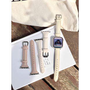 康康的真皮细款小蛮腰iwatch987se手表表带applewatch复古通勤ins