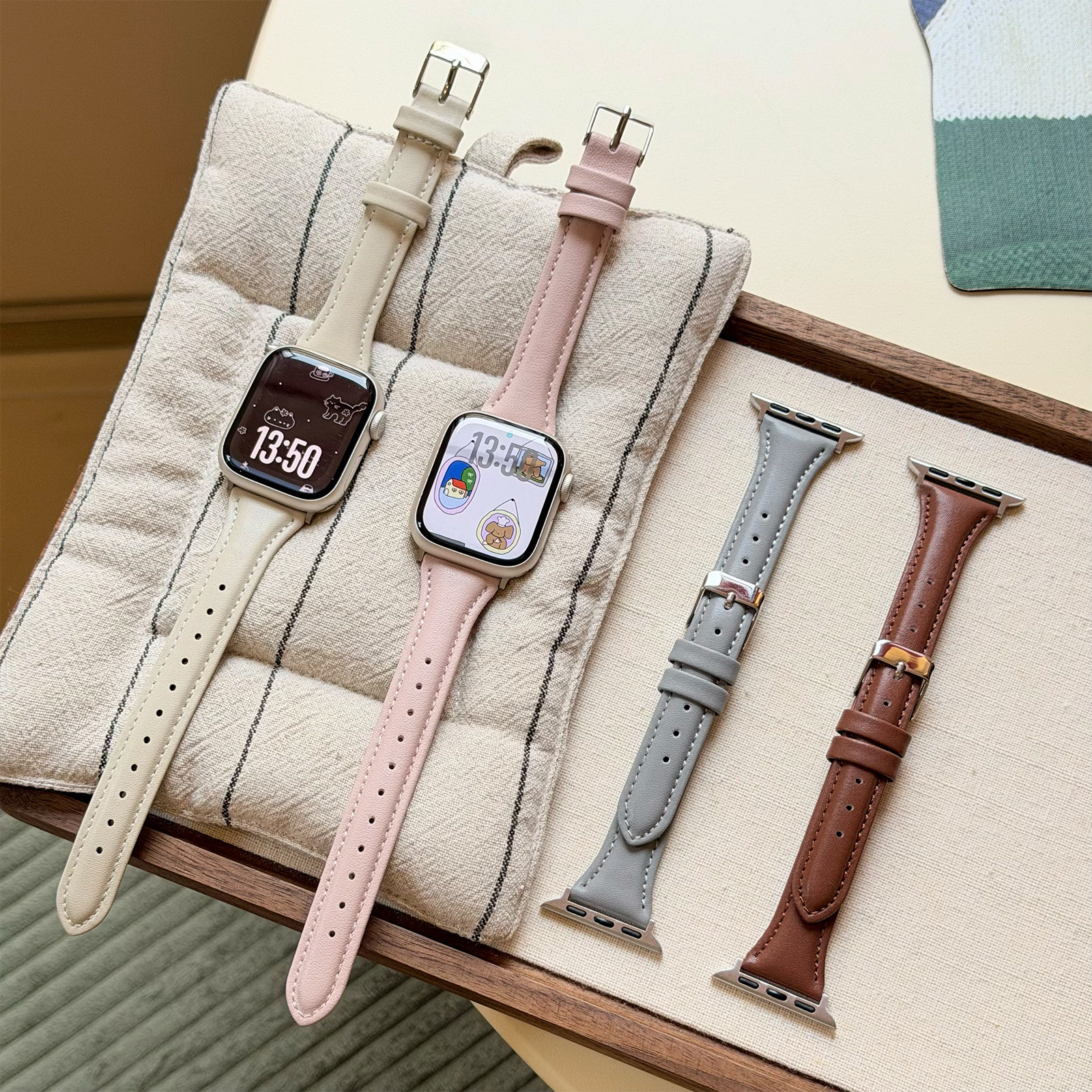 康康的秋冬简约通勤真皮质小蛮腰iwatch12s11se10苹果手表ins表带