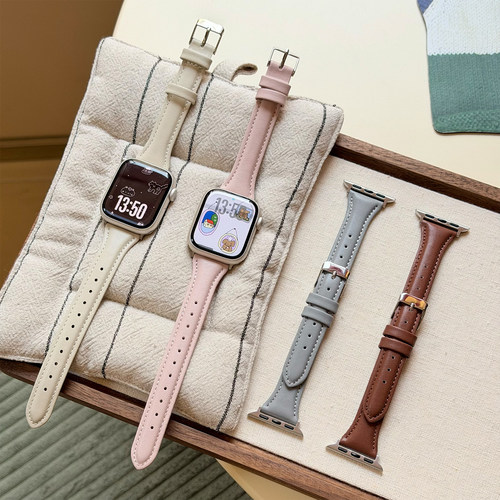 康康的秋冬简约通勤真皮质小蛮腰iwatch1098s11se苹果手表ins表带
