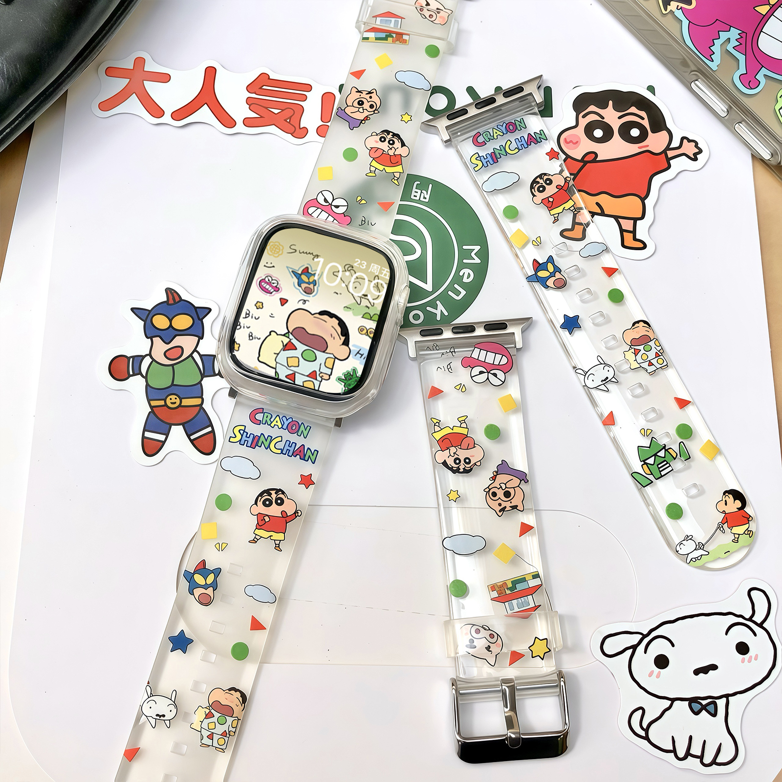 康康的原创春夏透明可爱星星适用iwatch987s10se苹果手表满印表带