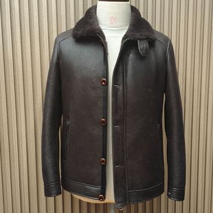 绵羊皮皮毛一体升级高端款N1甲板服翻领冬季纯色保暖皮衣秋冬商务