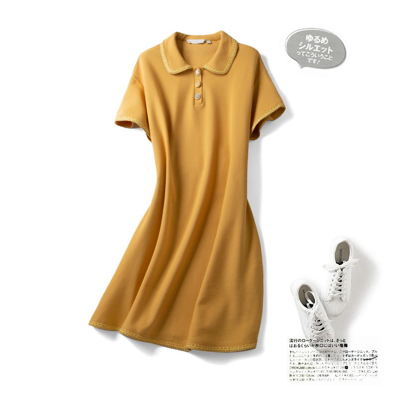 2024夏装新款女polo领纯色运动T恤裙韩版宽松中长款短袖连衣裙