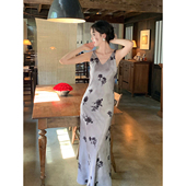 性感修身 SYT高贵清冷 定制花朵连衣裙女神秘气质无袖 长裙