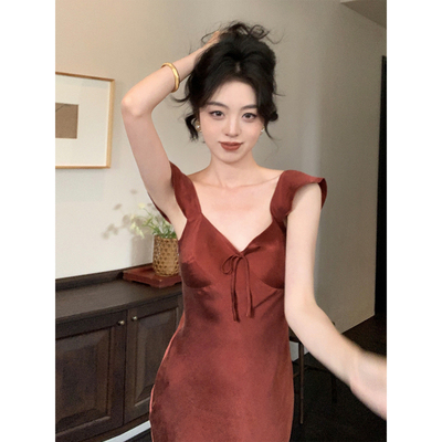 铜氨丝高品质小飞袖收腰连衣裙