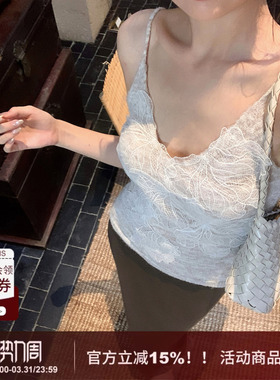 SYT自制 万能打底蕾丝花朵拼接针织吊带背心女秋冬季打底内搭上衣
