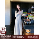长袖 SYT自制 修身 新款 A字裙 显腰细羊毛挂脖花朵针织连衣裙女冬季